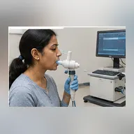 Patient performing a pulmonary function test