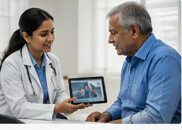 Doctor going through a breathing-test report with a patient