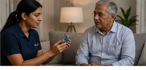 Nurse teaching correct inhaler technique