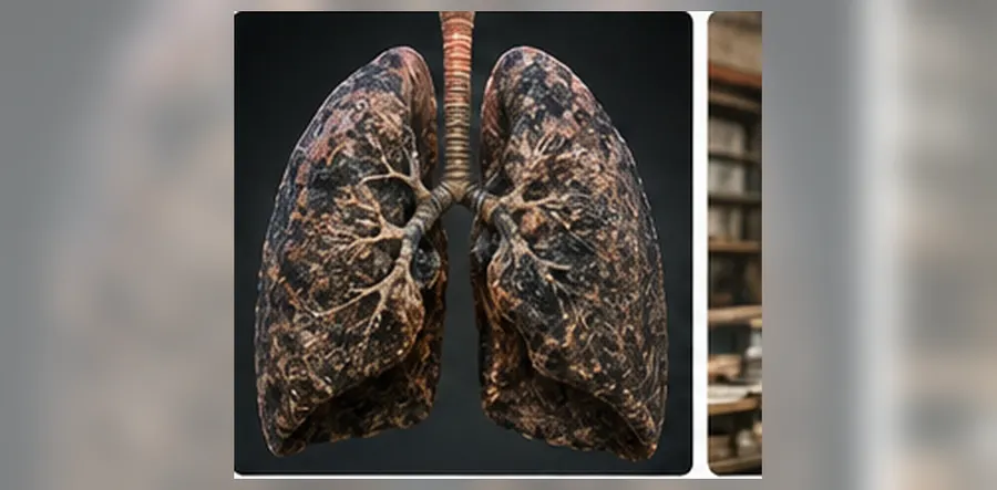 Illustration of a fibrotic lung with honeycombing and reticulation