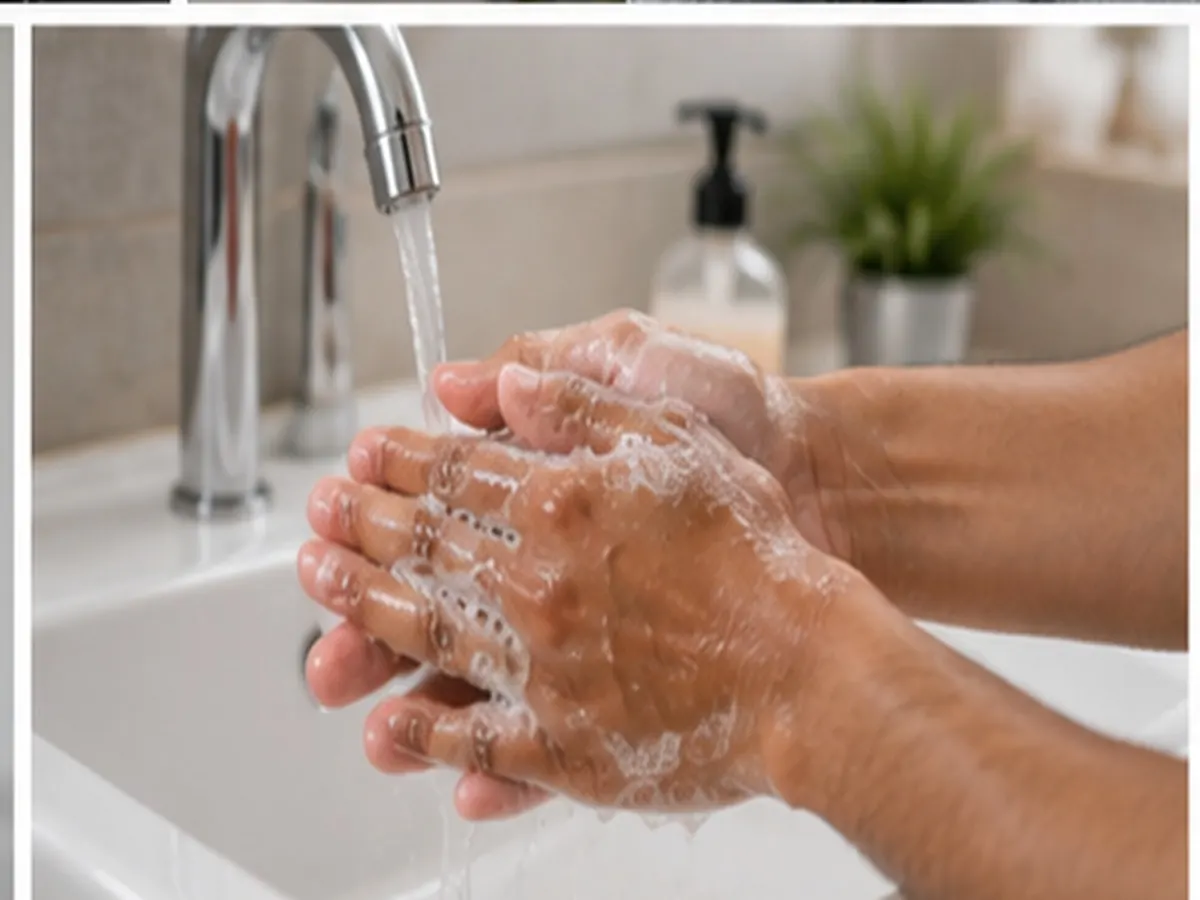 Washing hands with soap and water to stop infection spreading