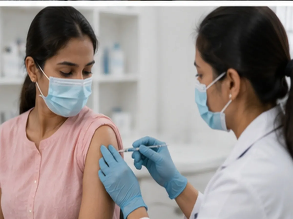 Nurse administering an influenza vaccine injection