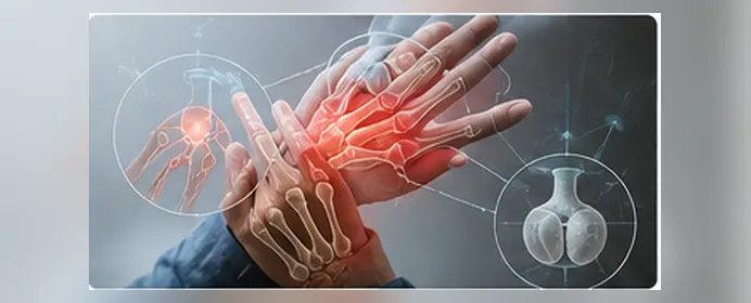 Illustration of joint inflammation in autoimmune disease linked to lung fibrosis