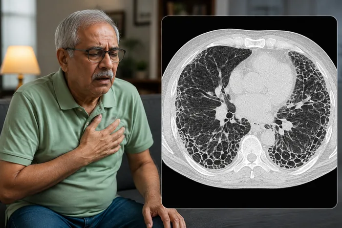 Patient with breathlessness from interstitial lung disease and pulmonary fibrosis