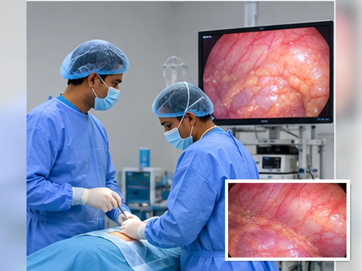 Medical thoracoscopy setup showing the view of the pleural space